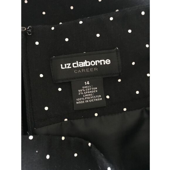 Liz Claiborne Black Skirt Polka Dot Knee Length Skirt with Belt  Size 14 - Picture 5 of 5